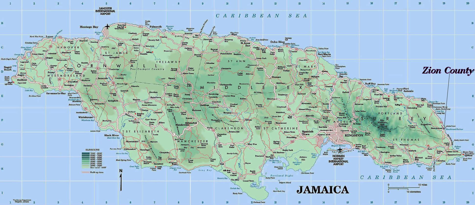 Physische Karte von Jamaika - Physikalische Karte von Jamaika zeigen