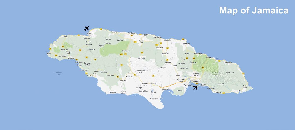 Karte von Jamaika Flughäfen und resorts