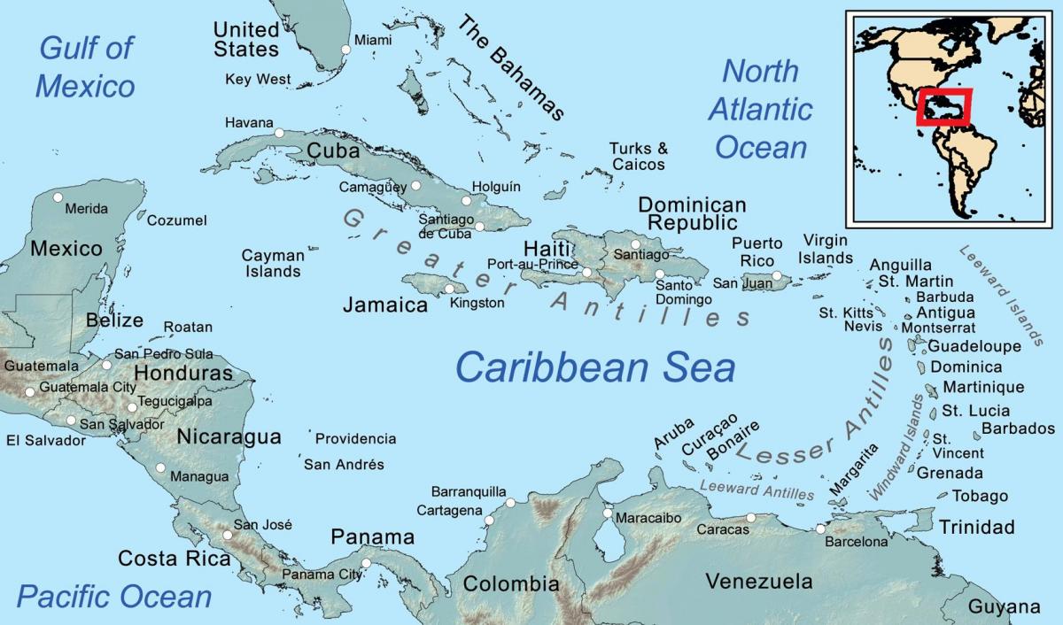 Karte von Jamaika und die umliegenden Inseln