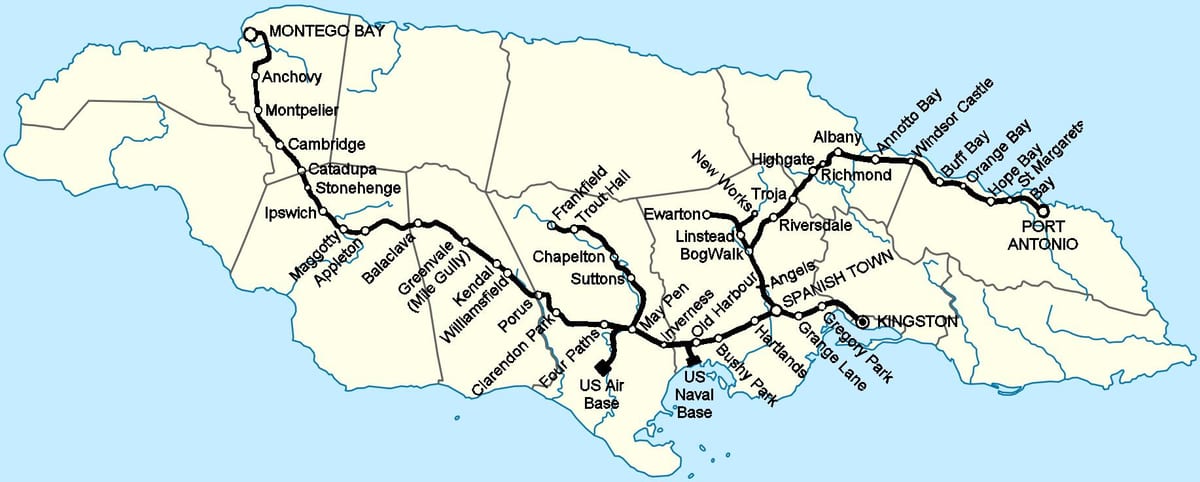 Karte von Jamaika railway