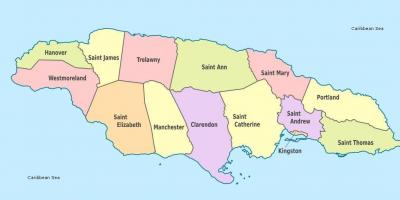 Eine Karte von Jamaika mit den Pfarreien und Hauptstädte